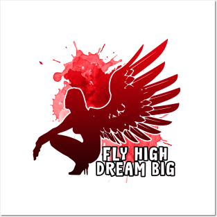 Angel Wings Fly High Dream Big Red Posters and Art